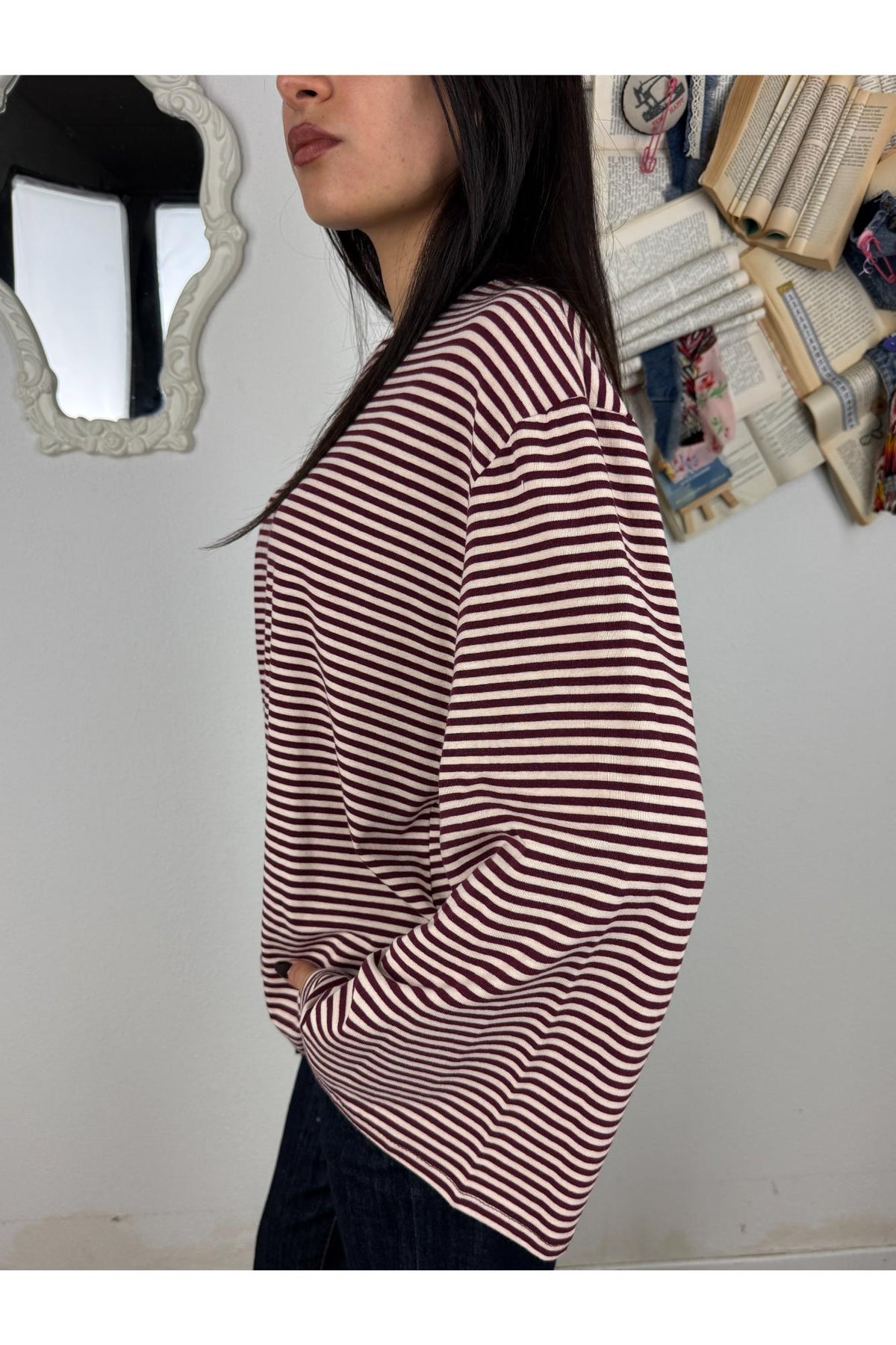 METOO Maglia rigata con manica a trapezio Metoo Vino