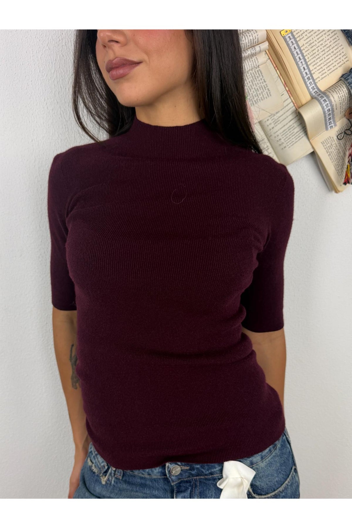 METOO Maglia mezzo collo mezza manica Metoo Bordeau