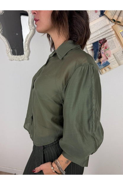 METOO Camicia trasparente con manica a palloncino Metoo Verde