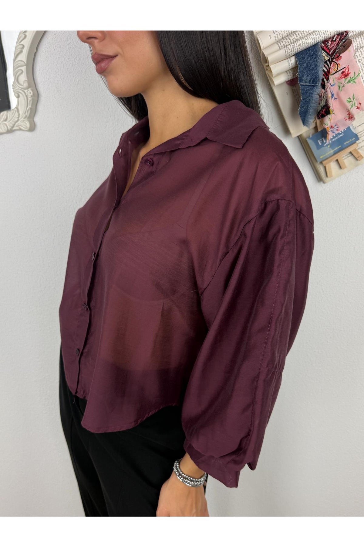 METOO Camicia trasparente con manica a palloncino Metoo Vino