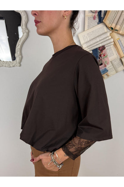 METOO Maglia con manica in pizzo sblusata Metoo Moro