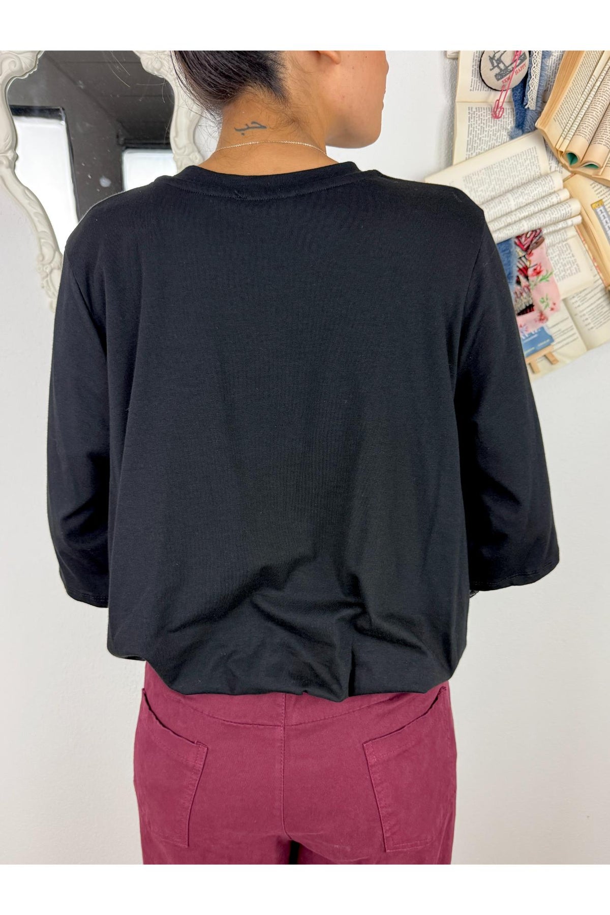 METOO Maglia con manica in pizzo sblusata Metoo Nero