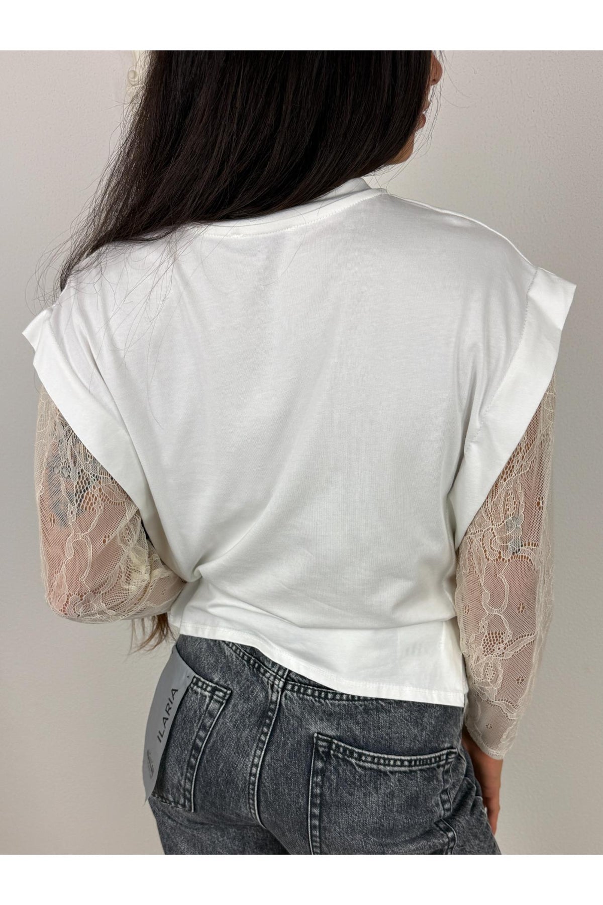 METOO Maglia con manica in pizzo taglio sbiego Metoo Bianco