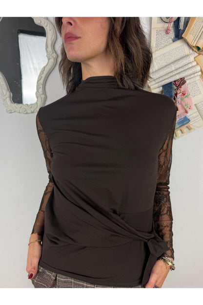METOO Maglia con nodo e manica in pizzo Metoo Moro