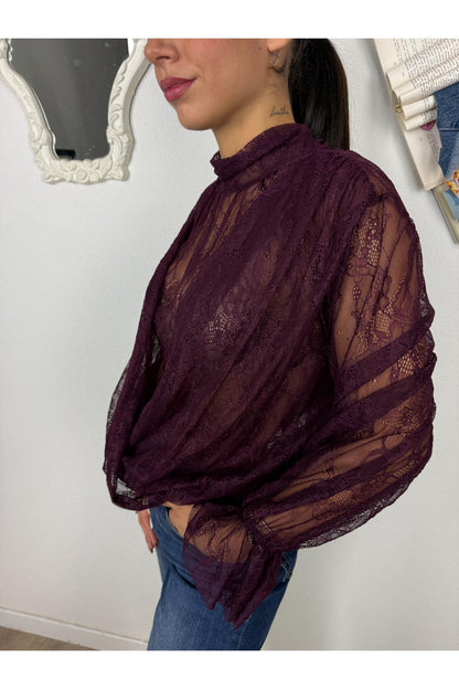 METOO Maglia in pizzo con incrocio Metoo Bordeau