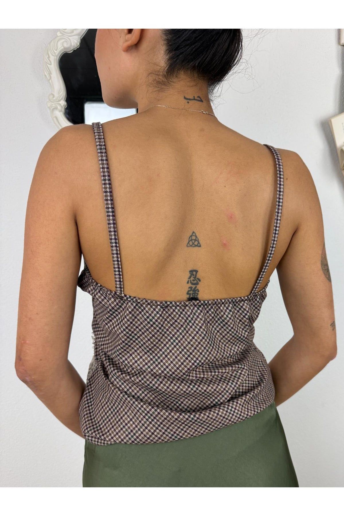 METOO Top a quadretti con pizzo di sbiego Metoo Sabbia