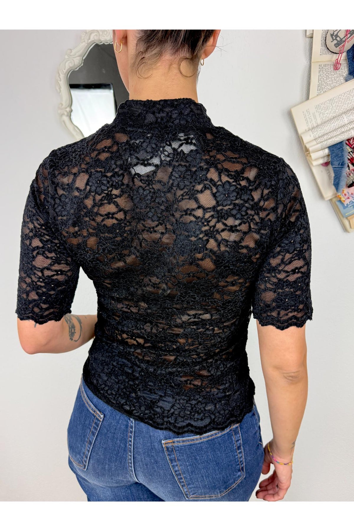 METOO Maglia in pizzo manica corta Metoo Nero