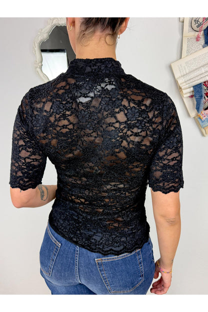 METOO Maglia in pizzo manica corta Metoo Nero