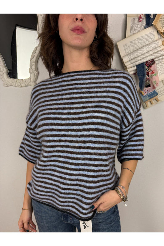 METOO Maglione rigato largo Metoo Celeste