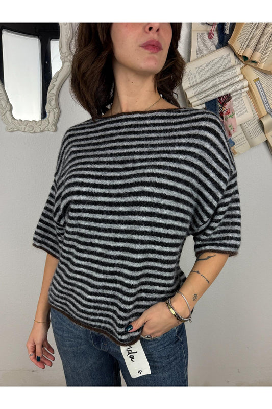METOO Maglione rigato largo Metoo Nero