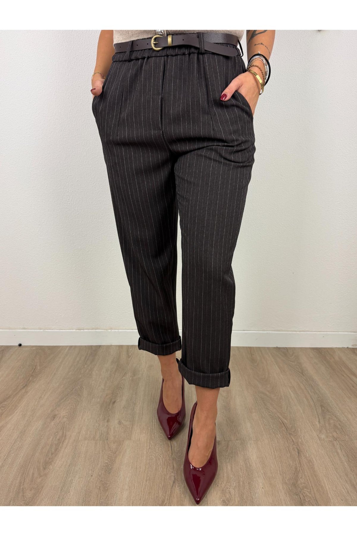 METOO Pantalone con risvolto gessato Metoo Moro