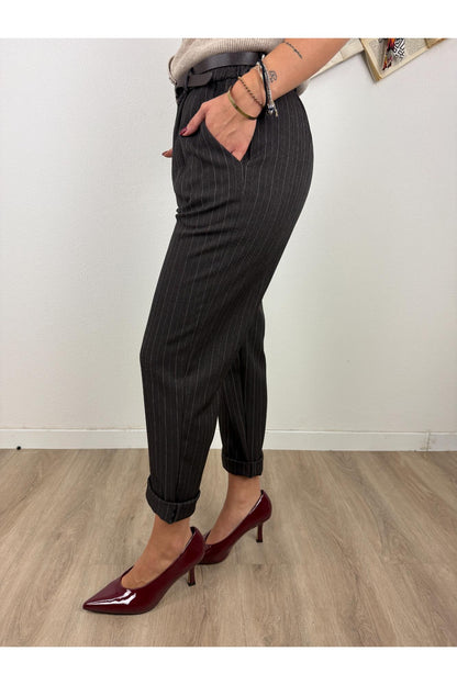 METOO Pantalone con risvolto gessato Metoo Moro