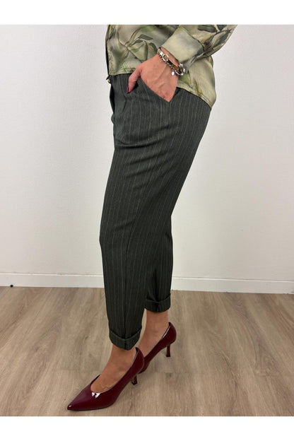 METOO Pantalone con risvolto gessato Metoo Verde