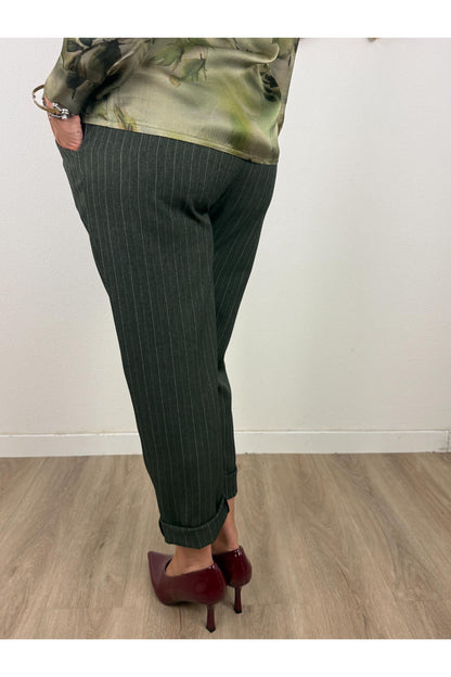 METOO Pantalone con risvolto gessato Metoo Verde