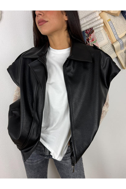 METOO Gilet over in ecopelle Metoo Nero