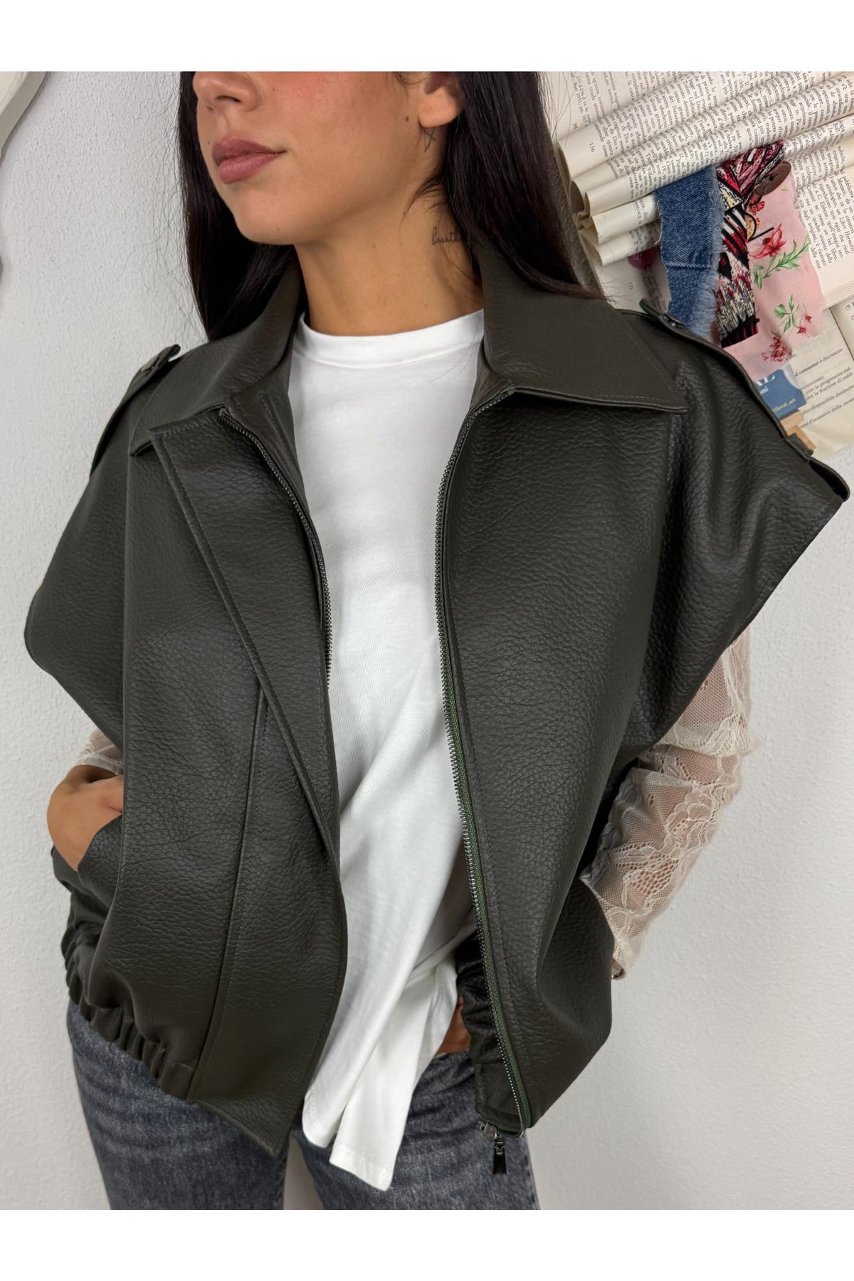 METOO Gilet over in ecopelle Metoo Verde