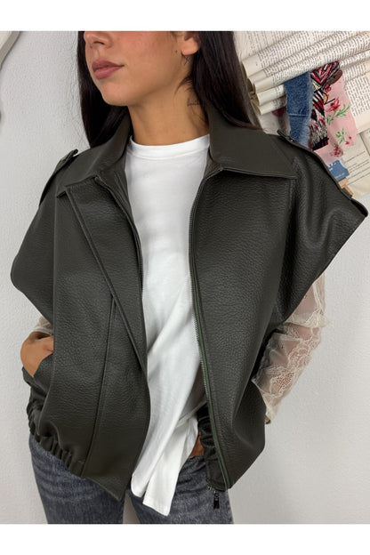 METOO Gilet over in ecopelle Metoo Verde