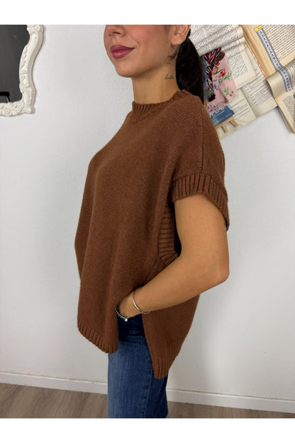 METOO Gilet over piu lungo dietro Metto Tabacco