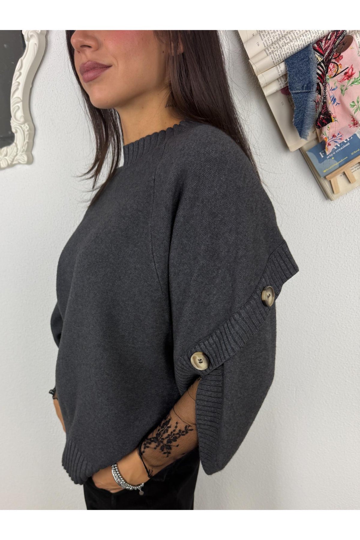 METOO Maglia pipistrello con bottoni a vista Metoo Grigio