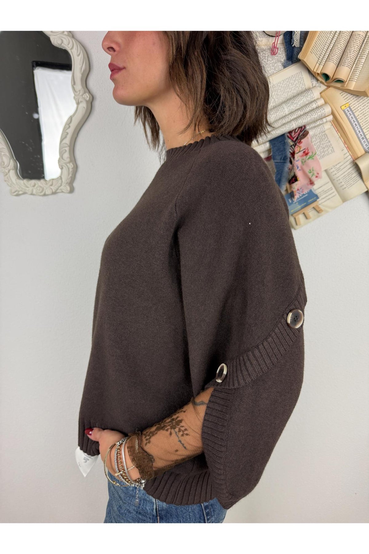 METOO Maglia pipistrello con bottoni a vista Metoo Moro