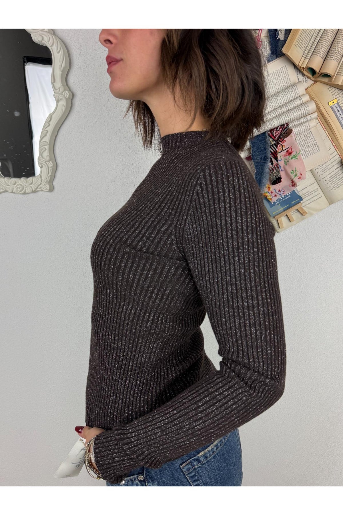 METOO Maglia collo cratere con lurex Metoo Moro