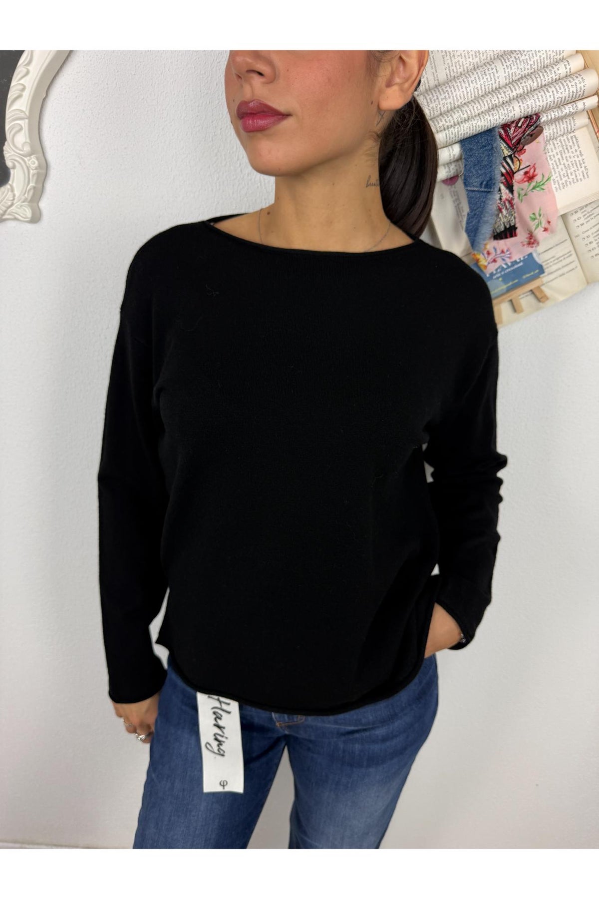 METOO Maglia dritta con spacchetti Metoo Nero