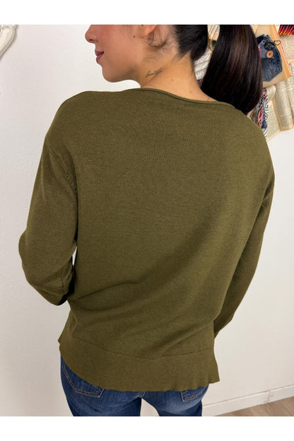 METOO Maglia dritta con spacchetti Metoo Olio