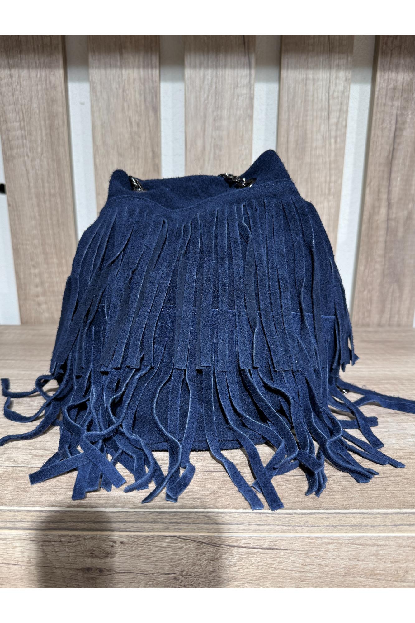 METOO TRINKETS Secchiello con frangie scamosciato Metoo Blu