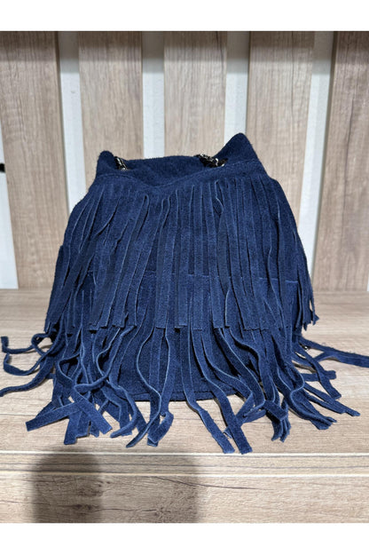 METOO TRINKETS Secchiello con frangie scamosciato Metoo Blu