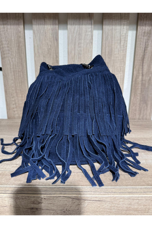 METOO TRINKETS Secchiello con frangie scamosciato Metoo Blu