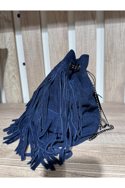 METOO TRINKETS Secchiello con frangie scamosciato Metoo Blu