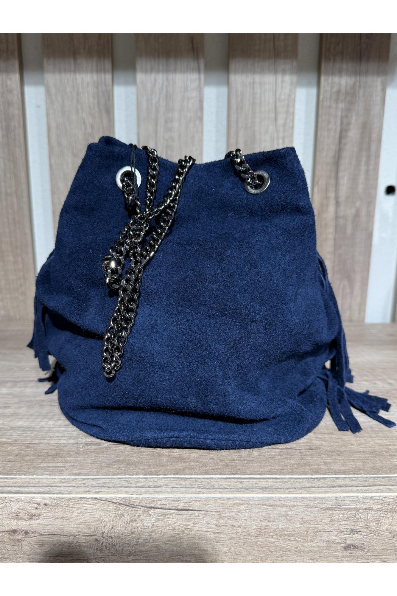 METOO TRINKETS Secchiello con frangie scamosciato Metoo Blu