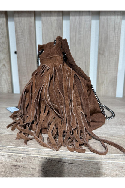 METOO TRINKETS Secchiello con frangie scamosciato Metoo Tabacco