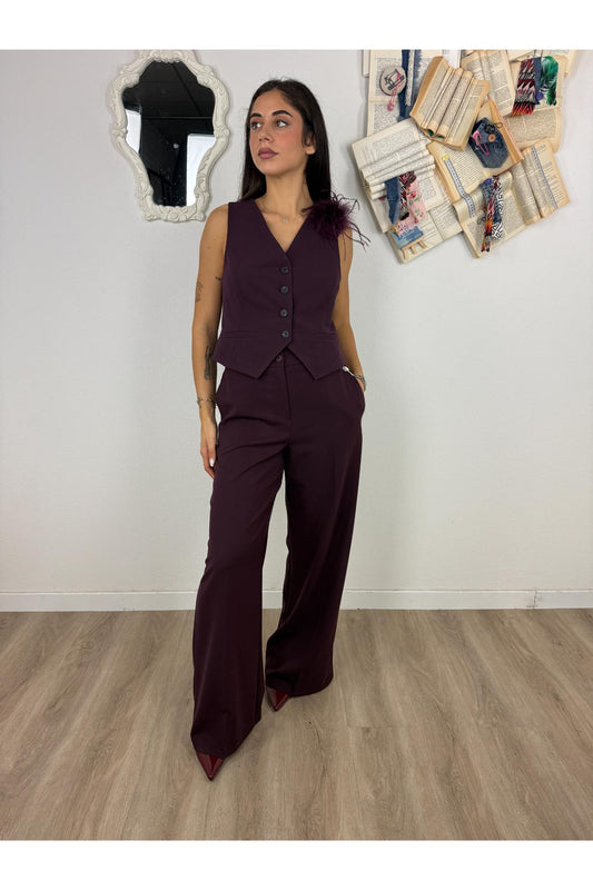 MOTEL Completo gilet + pantalone palazzo Motel Bordeau