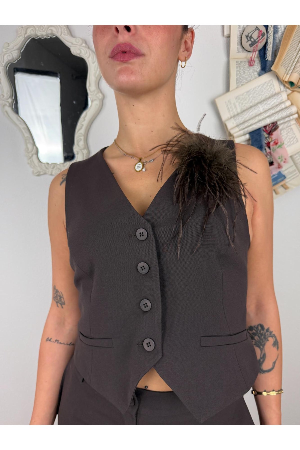 MOTEL Completo gilet + pantalone palazzo Motel Moro