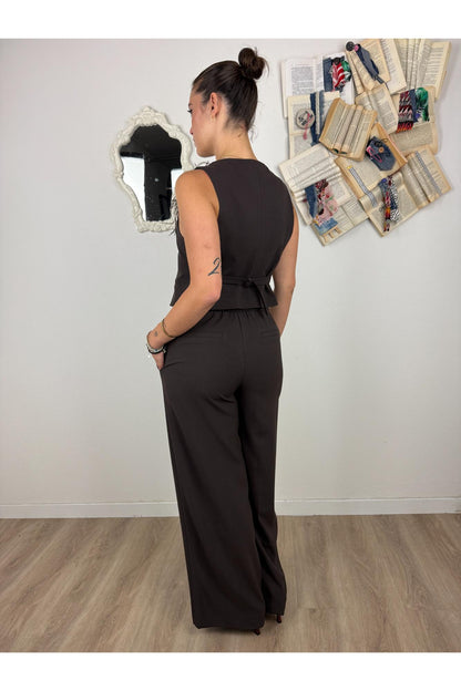 MOTEL Completo gilet + pantalone palazzo Motel Moro