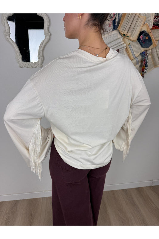 MOTEL Maglia over con frange Motel Burro