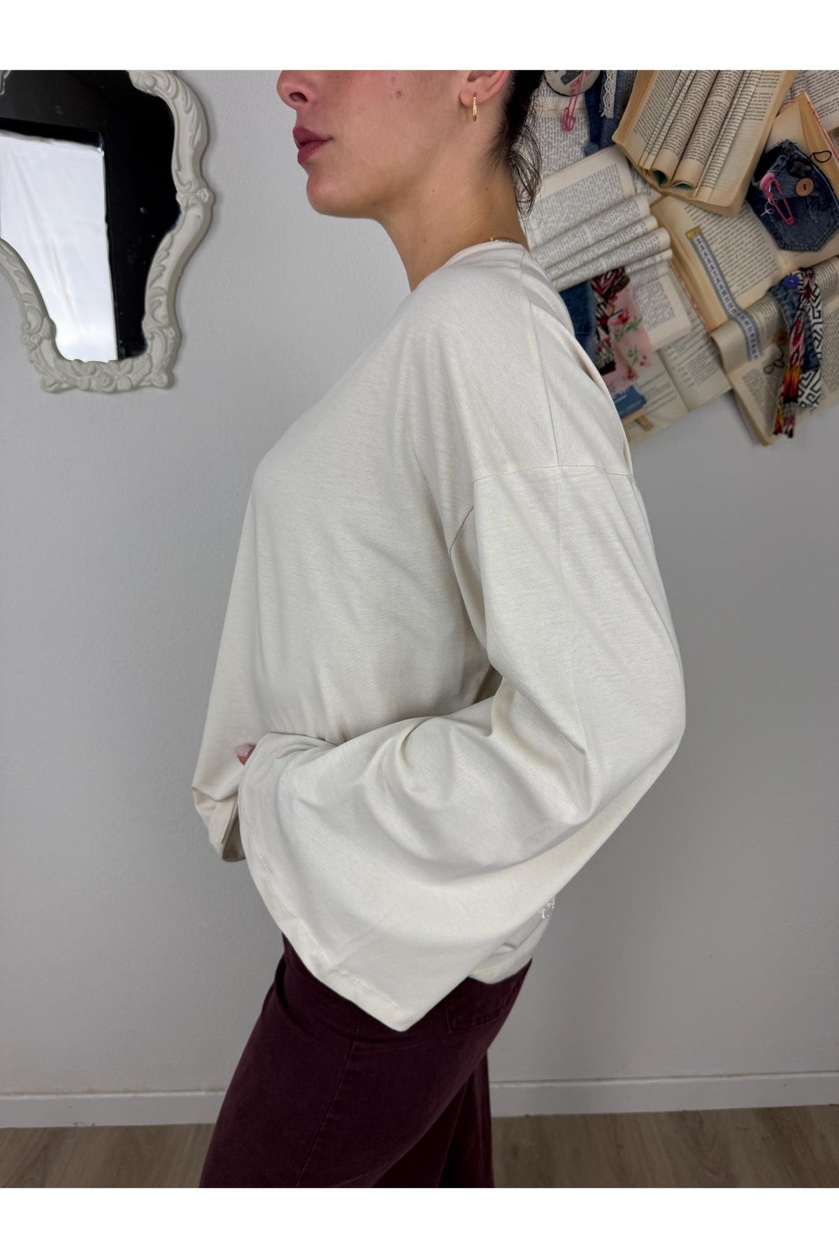 MOTEL Maglia over con frange Motel Burro