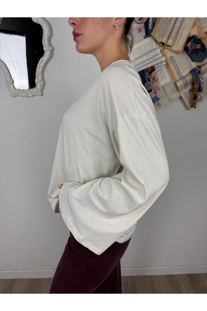 MOTEL Maglia over con frange Motel Burro