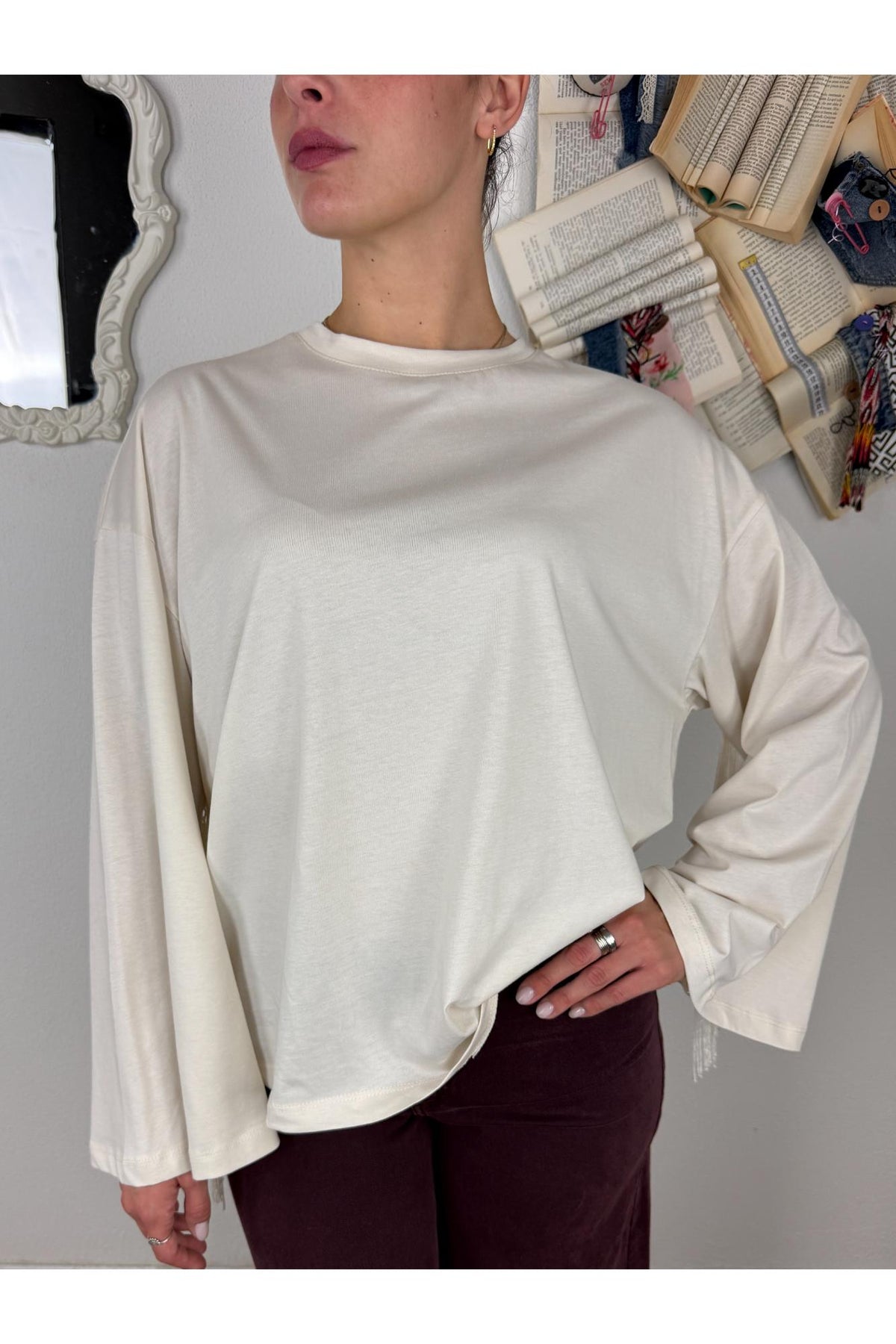 MOTEL Maglia over con frange Motel Burro