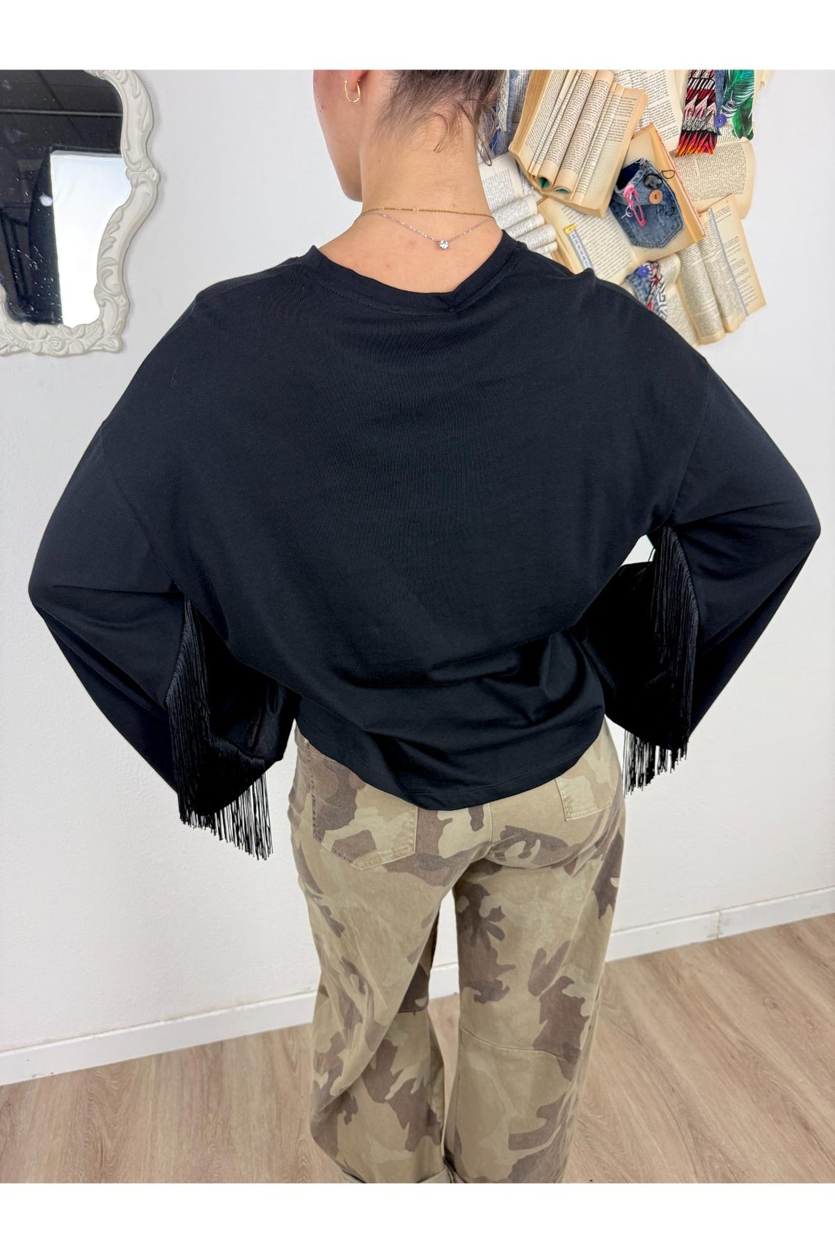 MOTEL Maglia over con frange Motel Nero