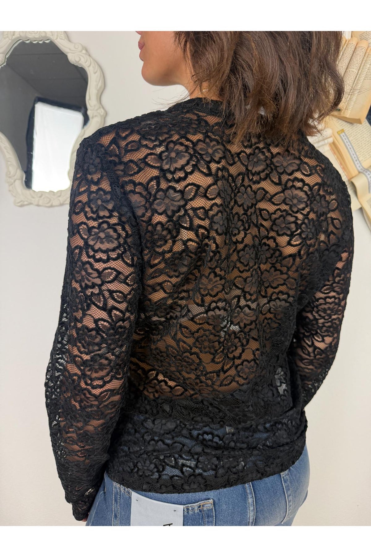 MOTEL Maglia manica lunga in pizzo Susy mix Nero
