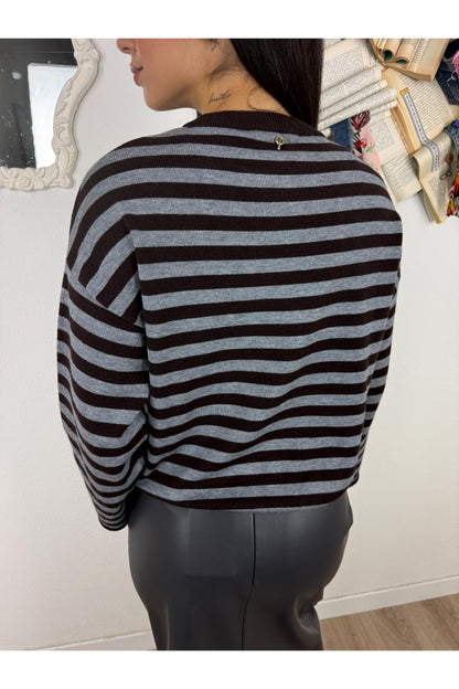 PHILIA LOFT Maglione girocollo rigato Philia loft Moro