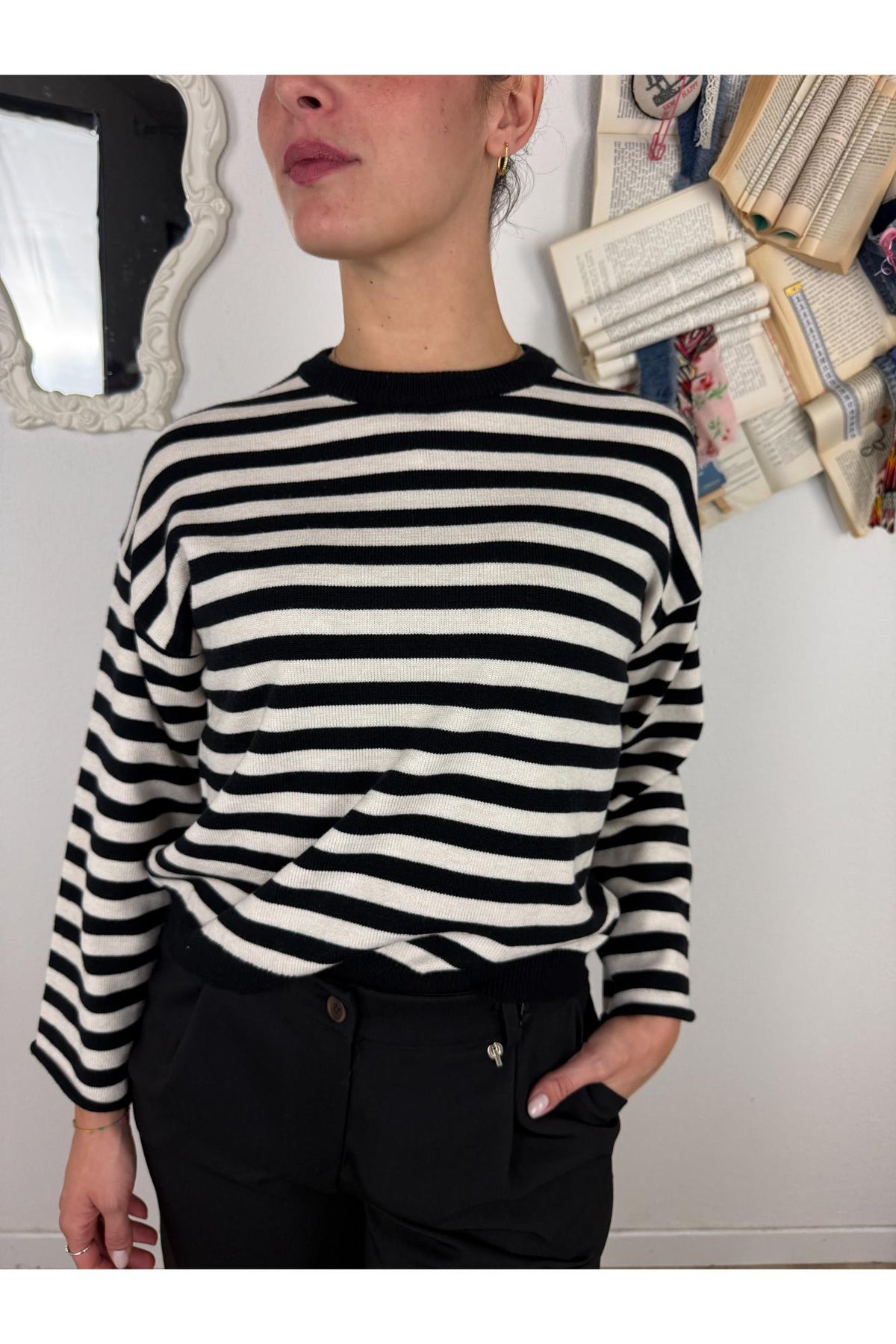 PHILIA LOFT Maglione girocollo rigato Philia loft Nero
