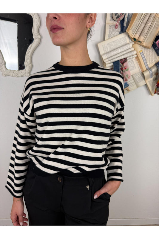PHILIA LOFT Maglione girocollo rigato Philia loft Nero