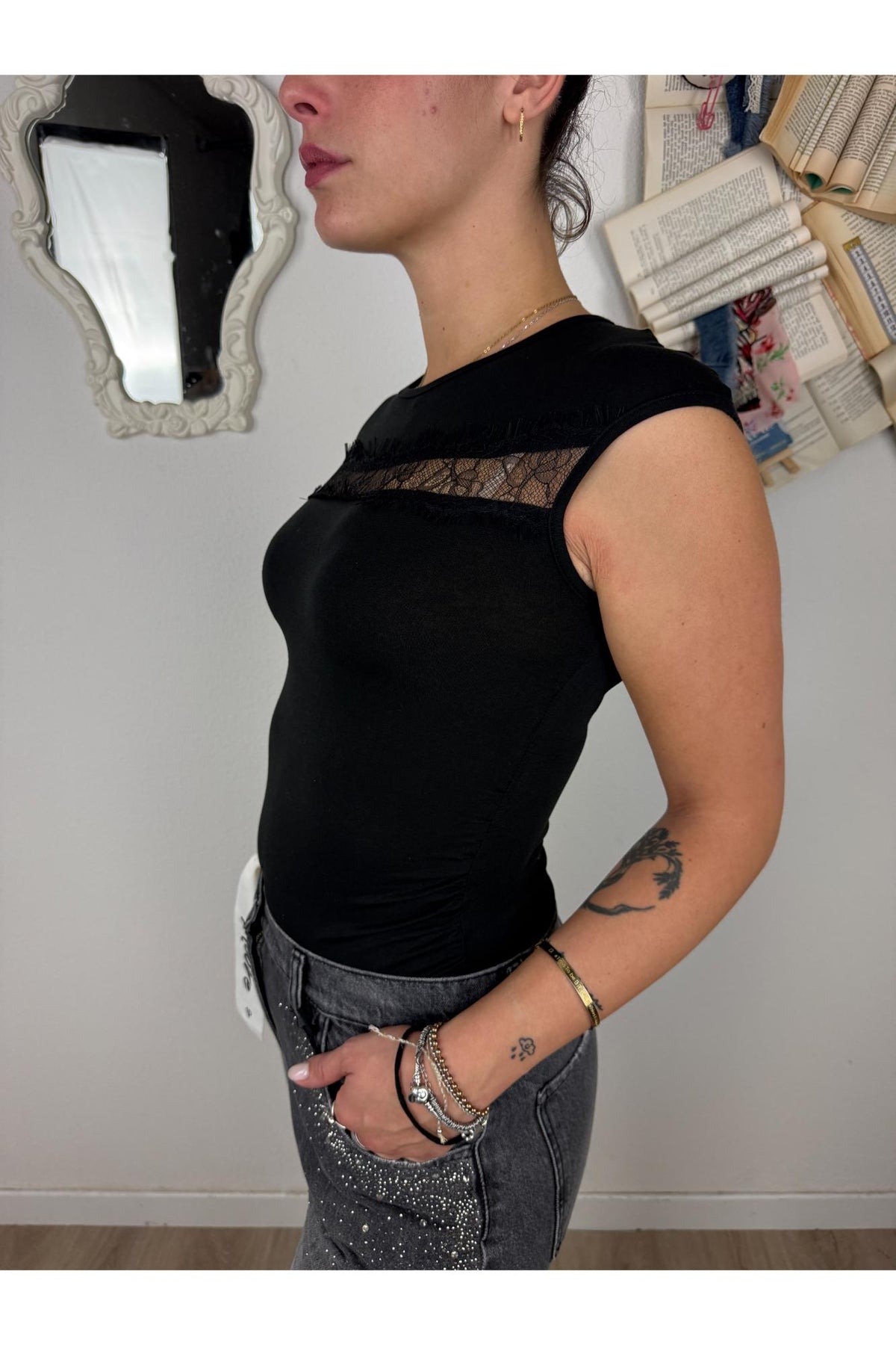 PHILIA LOFT Body con inserti in pizzo Philia loft Nero
