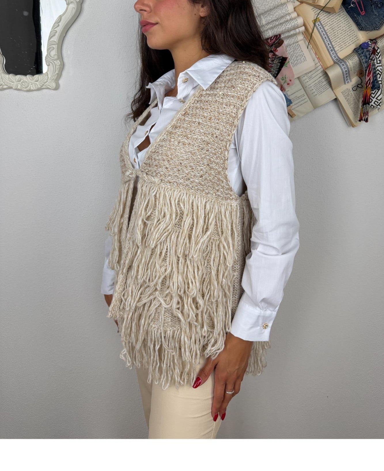 PHILIA LOFT Gilet con frange Philia loft Panna