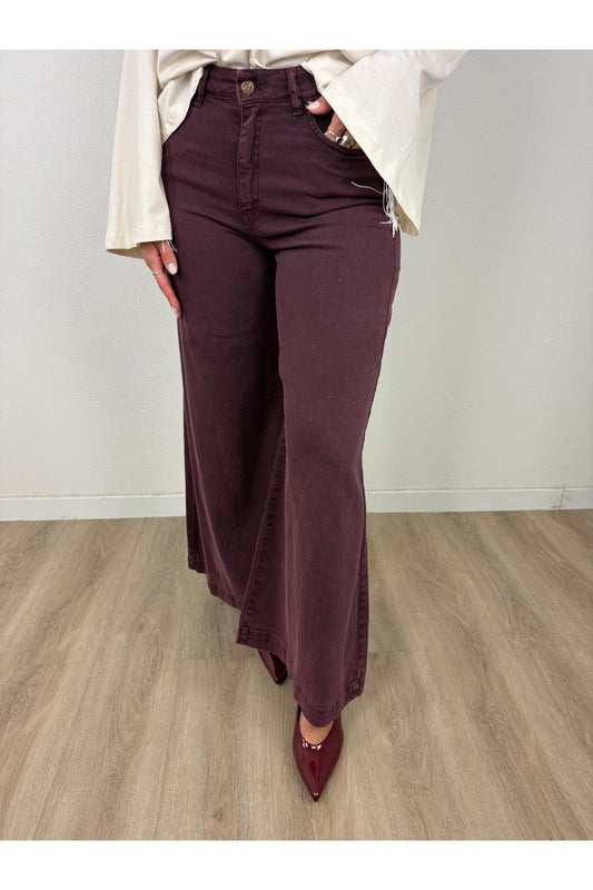 PHILIA LOFT Pantalone 5 tasche mega palazzo in bull di cotone Philia loft Bordeau