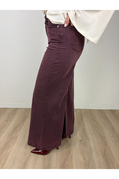 PHILIA LOFT Pantalone 5 tasche mega palazzo in bull di cotone Philia loft Bordeau