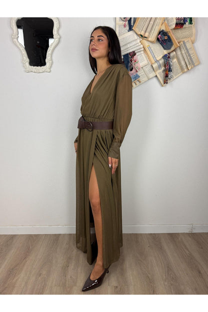 PHILIA LOFT Abito abito lungo con scollatua a v e fili di lurex Philia loft Muschio